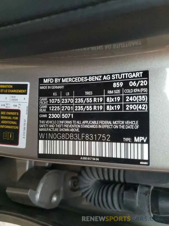 13 Фотография поврежденного автомобиля W1N0G8DB3LF831752 MERCEDES-BENZ GLC-CLASS 2020