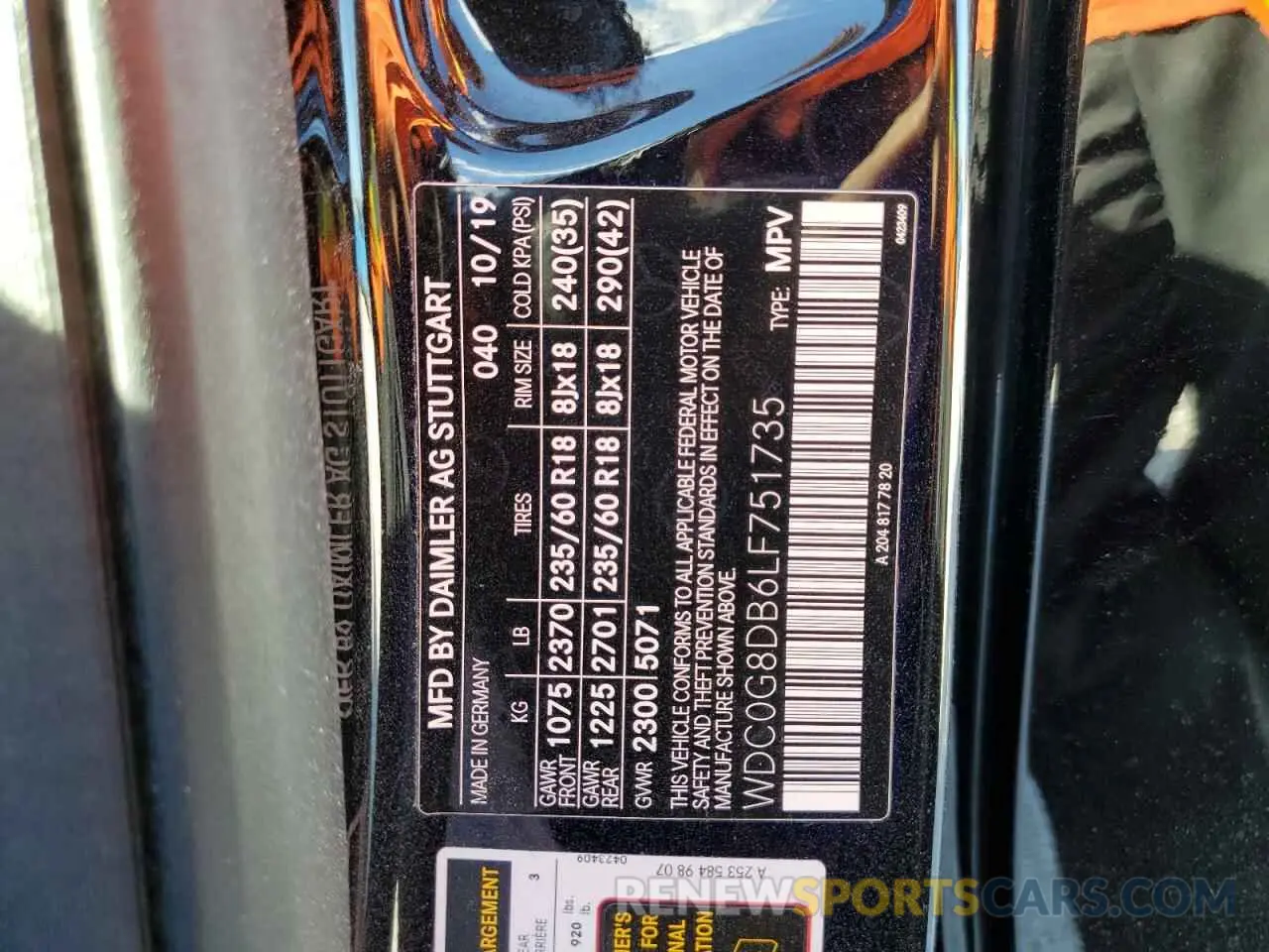 10 Фотография поврежденного автомобиля WDC0G8DB6LF751735 MERCEDES-BENZ GLC-CLASS 2020