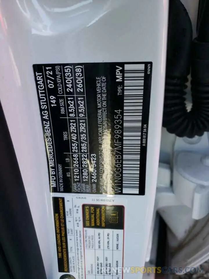 10 Фотография поврежденного автомобиля W1N0G6EB7MF989354 MERCEDES-BENZ GLC-CLASS 2021