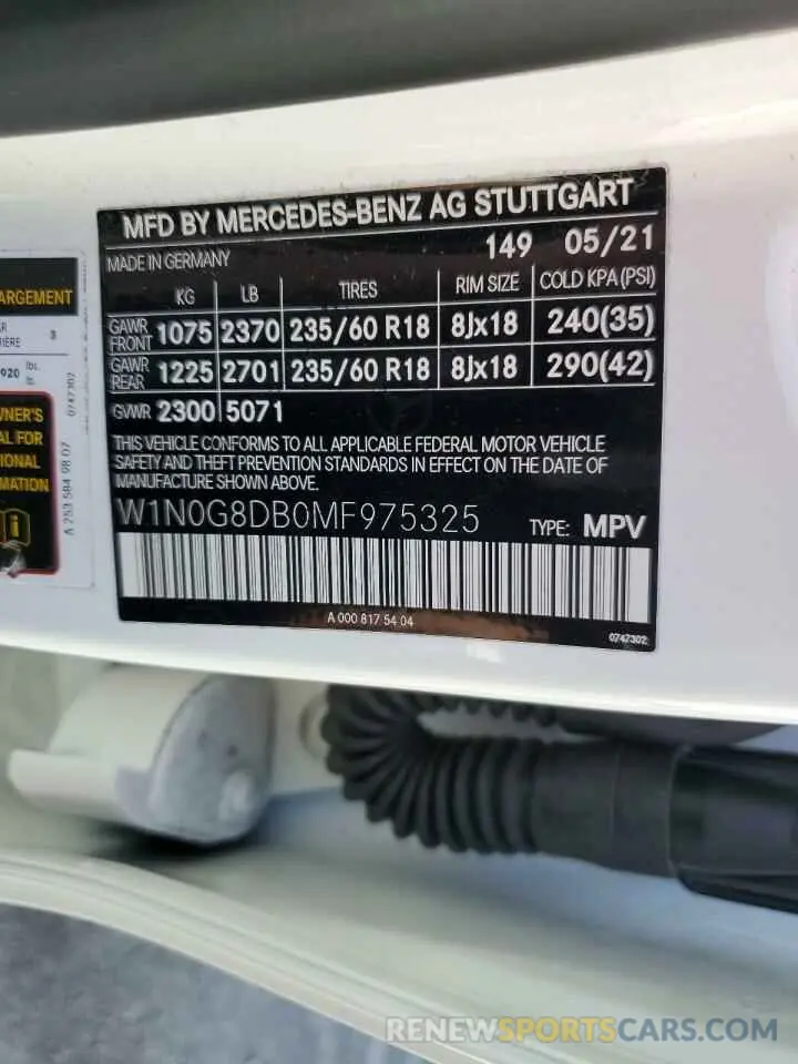 13 Фотография поврежденного автомобиля W1N0G8DB0MF975325 MERCEDES-BENZ GLC-CLASS 2021