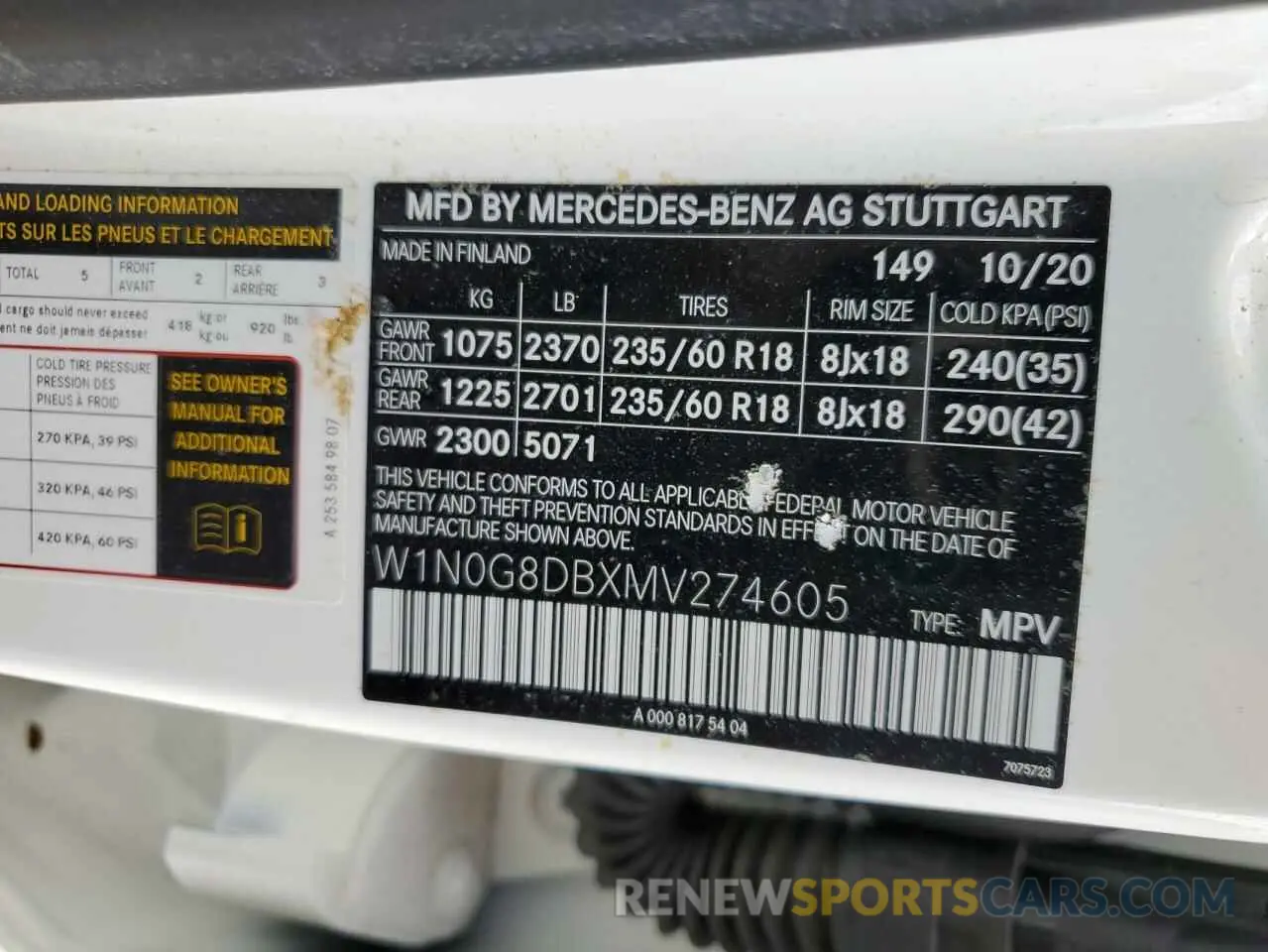 10 Photograph of a damaged car W1N0G8DBXMV274605 MERCEDES-BENZ GLC-CLASS 2021