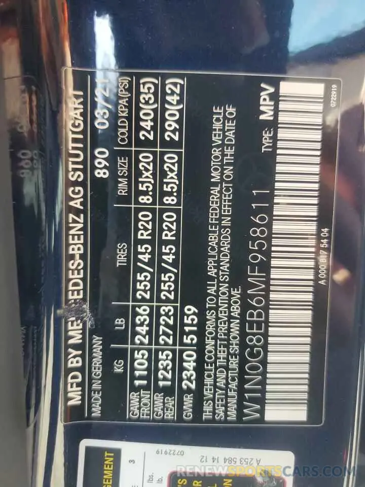 13 Фотография поврежденного автомобиля W1N0G8EB6MF958611 MERCEDES-BENZ GLC-CLASS 2021