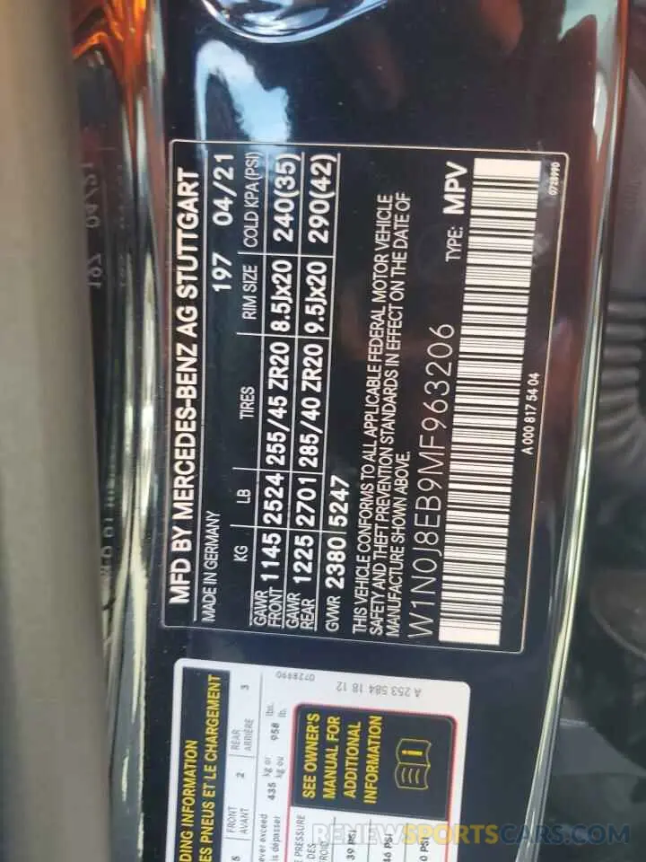 12 Фотография поврежденного автомобиля W1N0J8EB9MF963206 MERCEDES-BENZ GLC-CLASS 2021