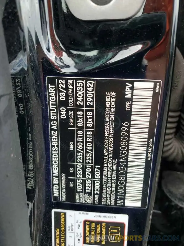 13 Photograph of a damaged car W1N0G8DB4NG080996 MERCEDES-BENZ GLC-CLASS 2022