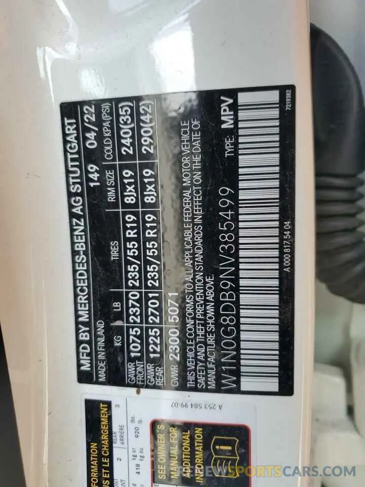 14 Фотография поврежденного автомобиля W1N0G8DB9NV385499 MERCEDES-BENZ GLC-CLASS 2022