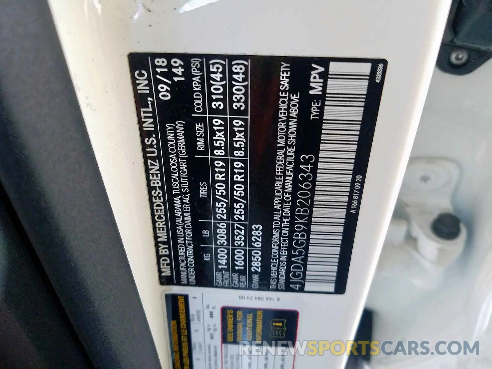 10 Photograph of a damaged car 4JGDA5GB9KB206343 MERCEDES-BENZ GLE 400 4M 2019