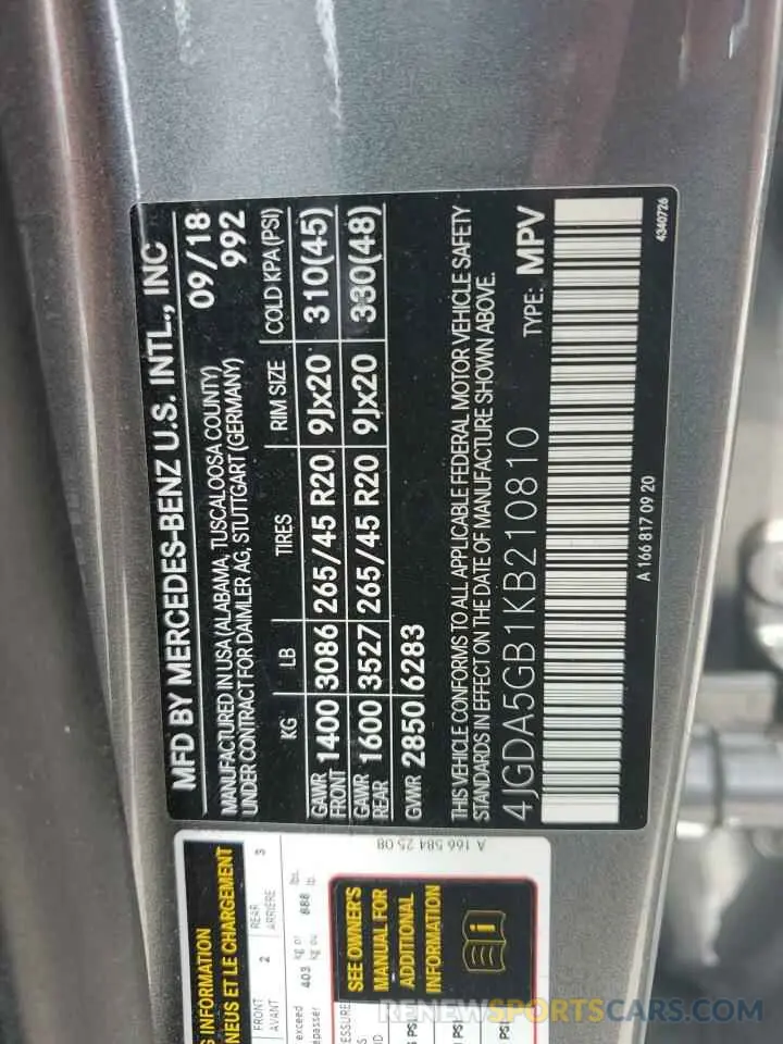 13 Photograph of a damaged car 4JGDA5GB1KB210810 MERCEDES-BENZ GLE-CLASS 2019