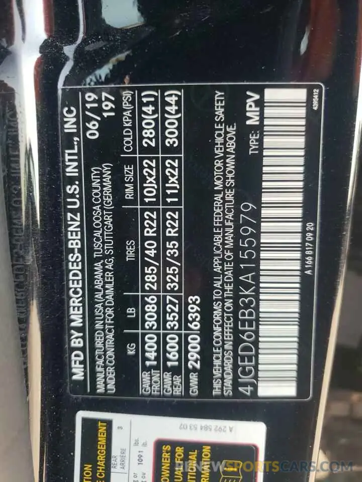 14 Фотография поврежденного автомобиля 4JGED6EB3KA155979 MERCEDES-BENZ GLE-CLASS 2019