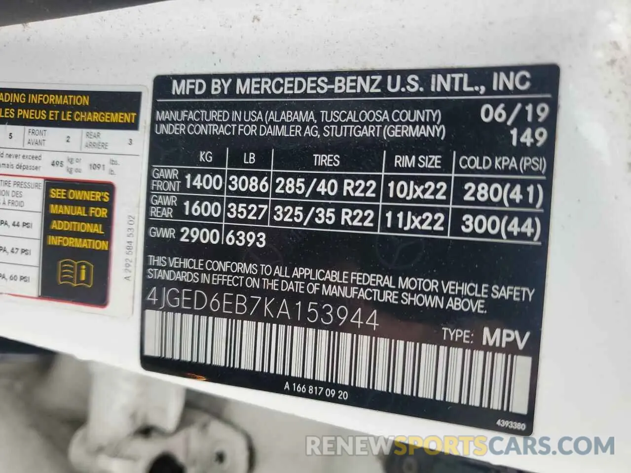 12 Photograph of a damaged car 4JGED6EB7KA153944 MERCEDES-BENZ GLE-CLASS 2019