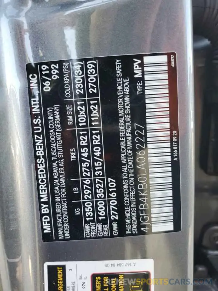 13 Фотография поврежденного автомобиля 4JGFB4KB0LA062227 MERCEDES-BENZ GLE-CLASS 2020