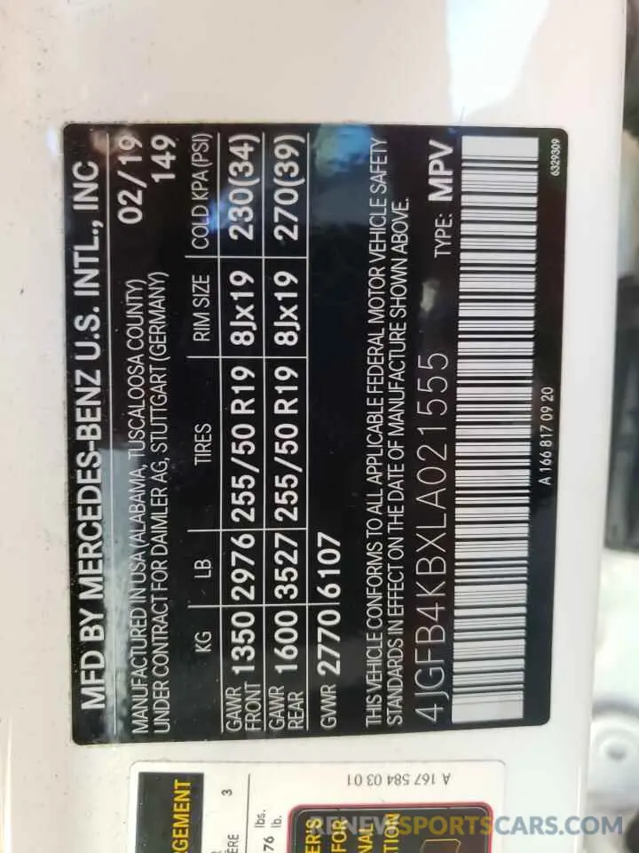 10 Фотография поврежденного автомобиля 4JGFB4KBXLA021555 MERCEDES-BENZ GLE-CLASS 2020