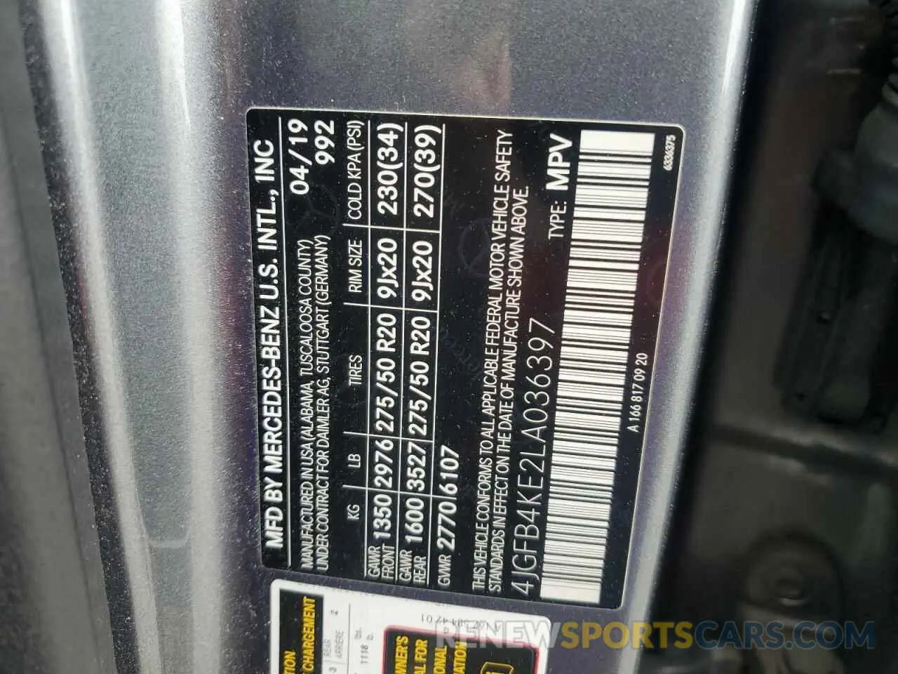 13 Photograph of a damaged car 4JGFB4KE2LA036397 MERCEDES-BENZ GLE-CLASS 2020