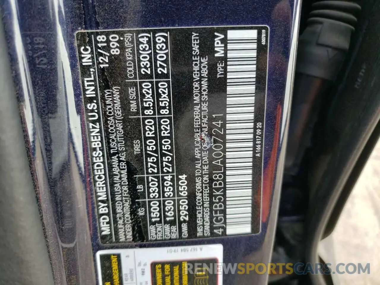 13 Photograph of a damaged car 4JGFB5KB8LA007241 MERCEDES-BENZ GLE-CLASS 2020