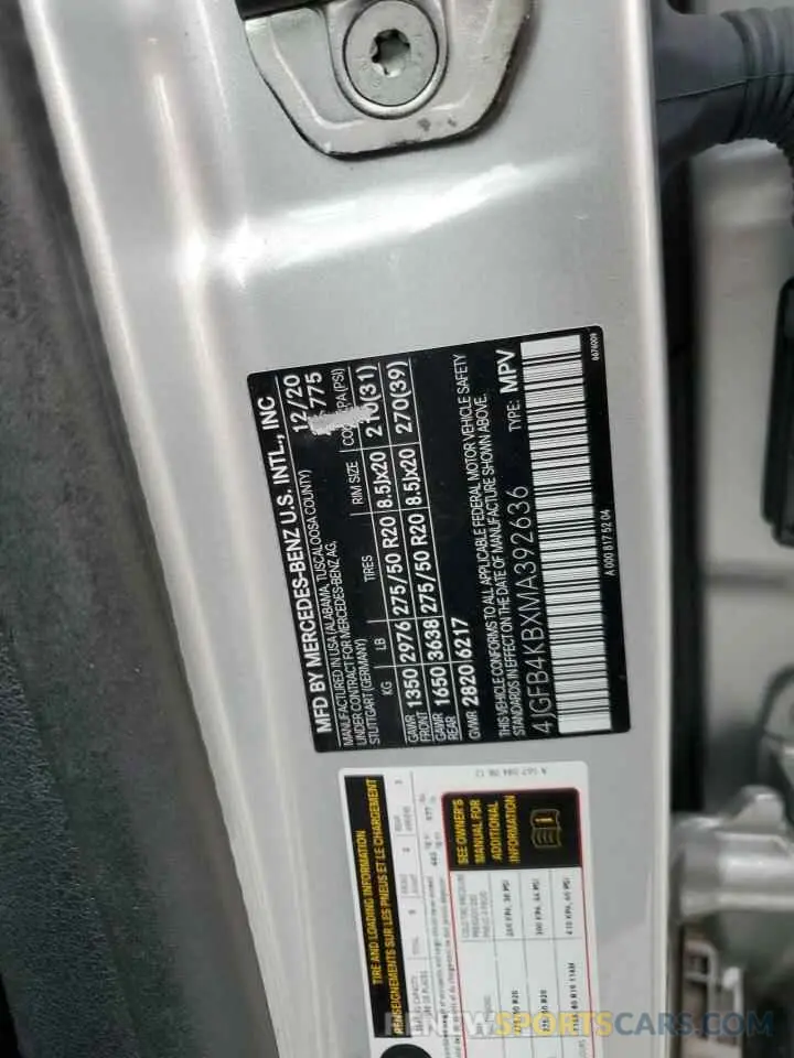 13 Фотография поврежденного автомобиля 4JGFB4KBXMA392636 MERCEDES-BENZ GLE-CLASS 2021