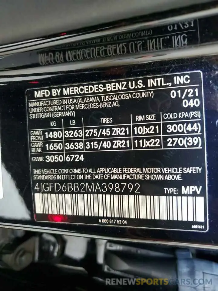 13 Photograph of a damaged car 4JGFD6BB2MA398792 MERCEDES-BENZ GLE-CLASS 2021
