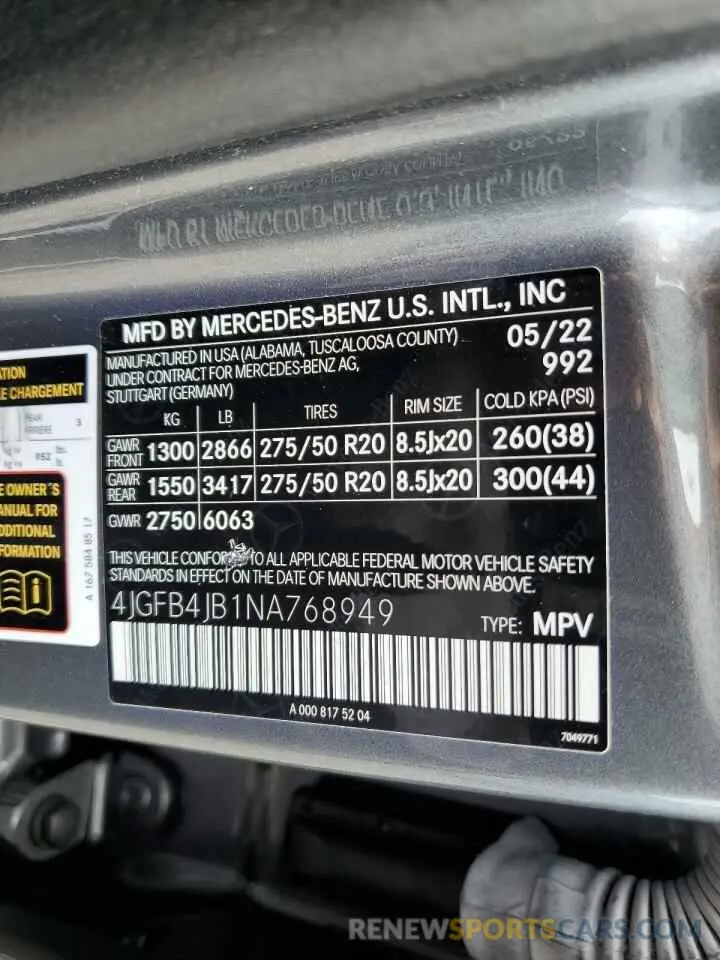 13 Photograph of a damaged car 4JGFB4JB1NA768949 MERCEDES-BENZ GLE-CLASS 2022