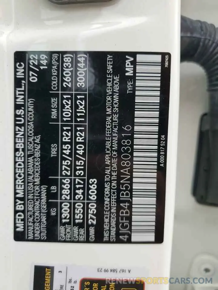 13 Фотография поврежденного автомобиля 4JGFB4JB5NA803816 MERCEDES-BENZ GLE-CLASS 2022