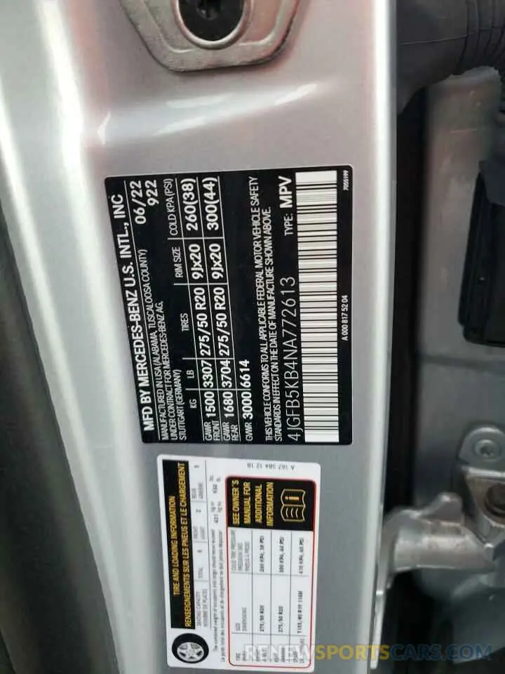 14 Photograph of a damaged car 4JGFB5KB4NA772613 MERCEDES-BENZ GLE-CLASS 2022