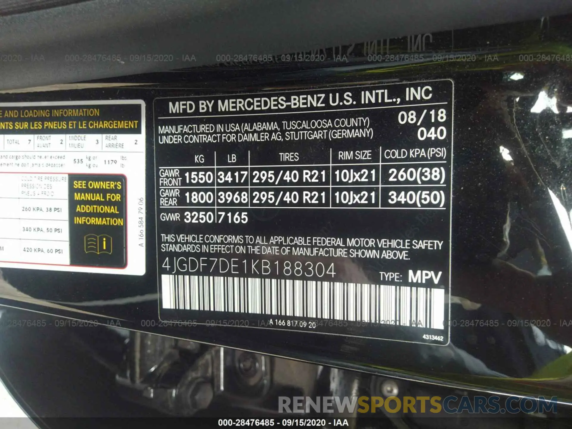 9 Photograph of a damaged car 4JGDF7DE1KB188304 MERCEDES-BENZ GLS 2019