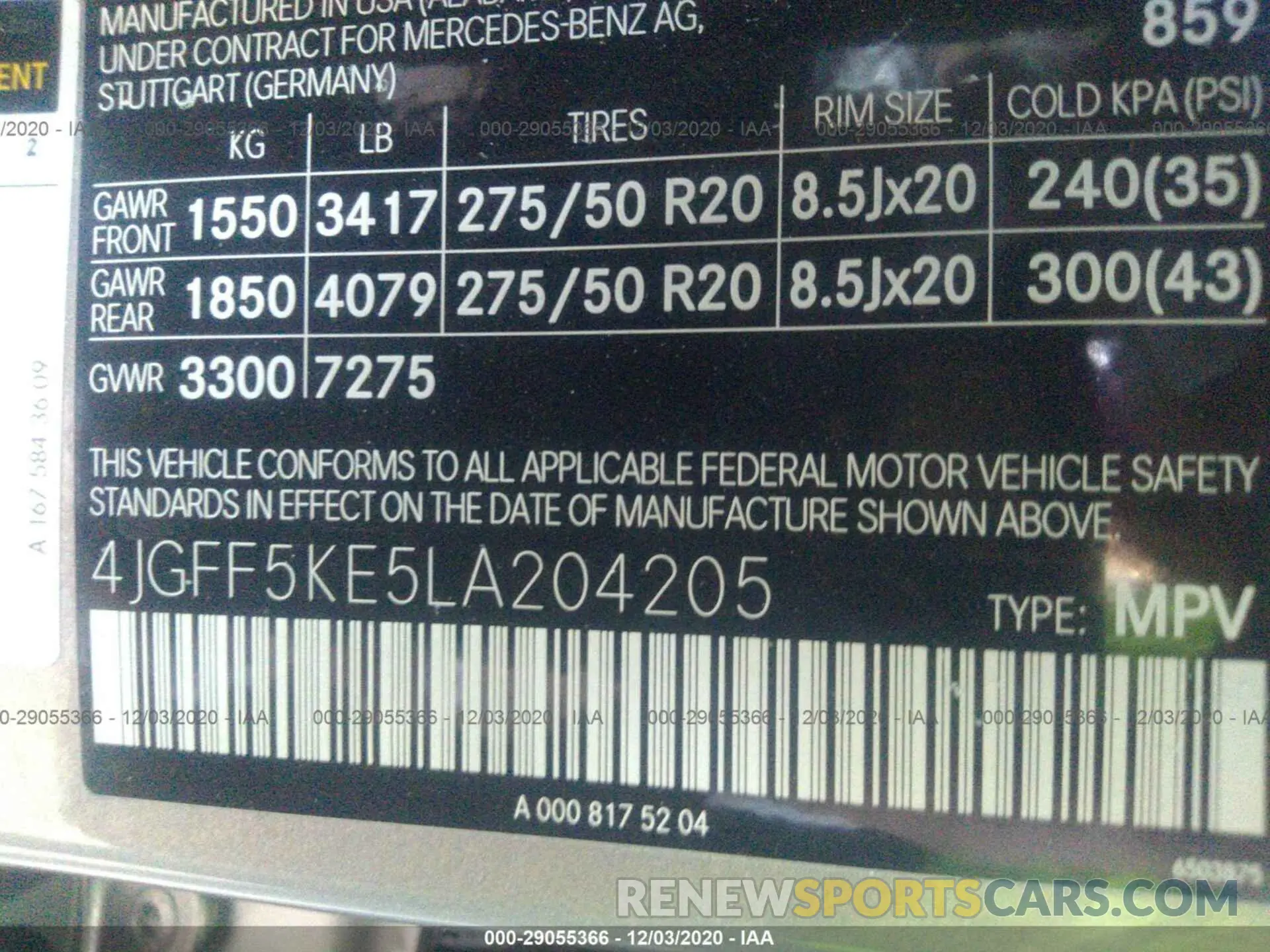 9 Photograph of a damaged car 4JGFF5KE5LA204205 MERCEDES-BENZ GLS 2020