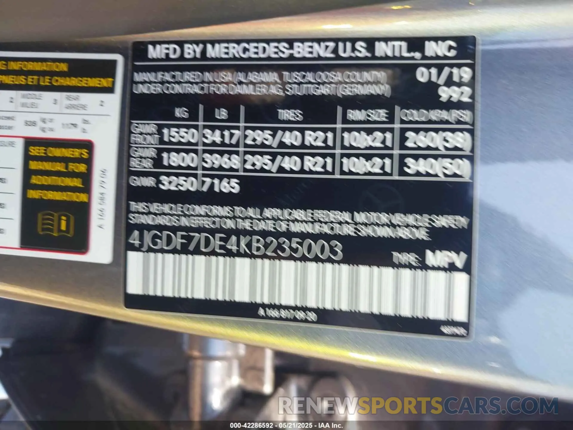 9 Фотография поврежденного автомобиля 4JGDF7DE4KB235003 MERCEDES-BENZ GLS 550 2019