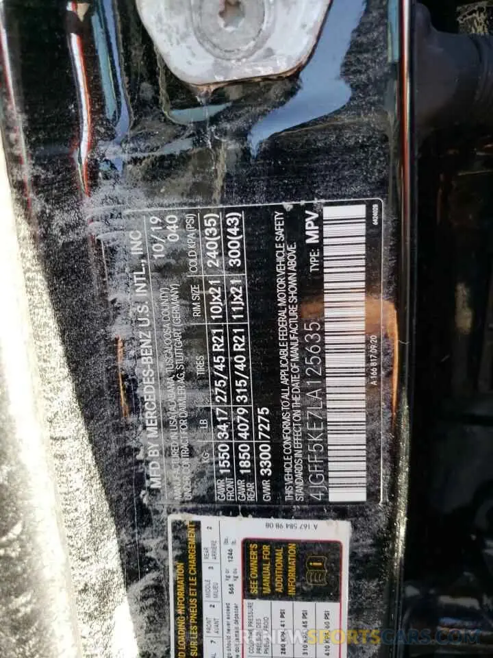 10 Photograph of a damaged car 4JGFF5KE7LA125635 MERCEDES-BENZ GLS-CLASS 2020