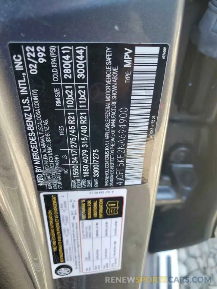 13 Photograph of a damaged car 4JGFF5KE2NA694900 MERCEDES-BENZ GLS-CLASS 2022