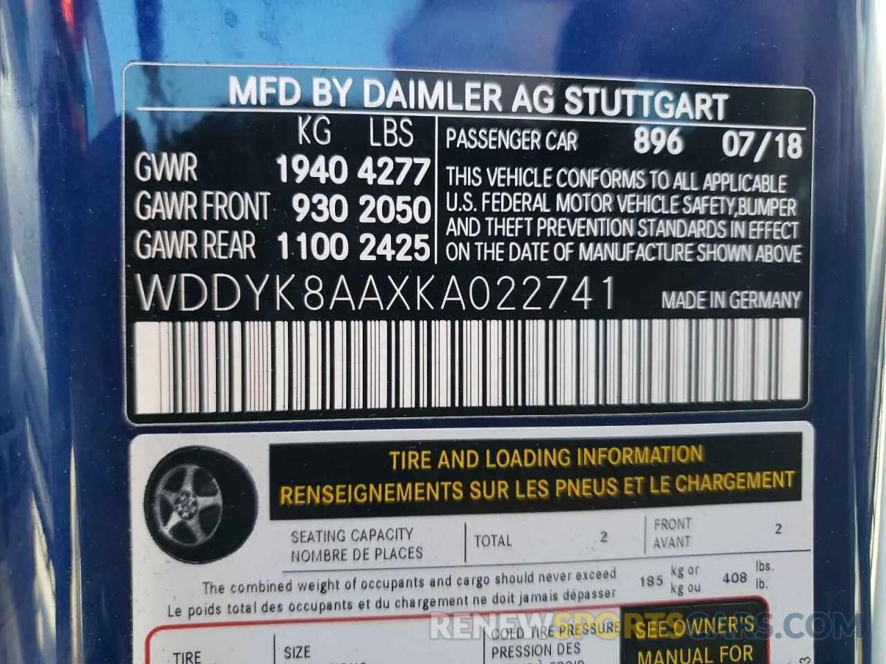12 Photograph of a damaged car WDDYK8AAXKA022741 MERCEDES-BENZ GT-CLASS 2019