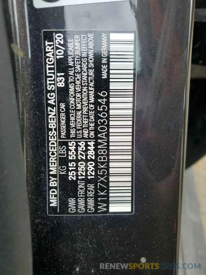 12 Фотография поврежденного автомобиля W1K7X5KB8MA036546 MERCEDES-BENZ GT-CLASS 2021