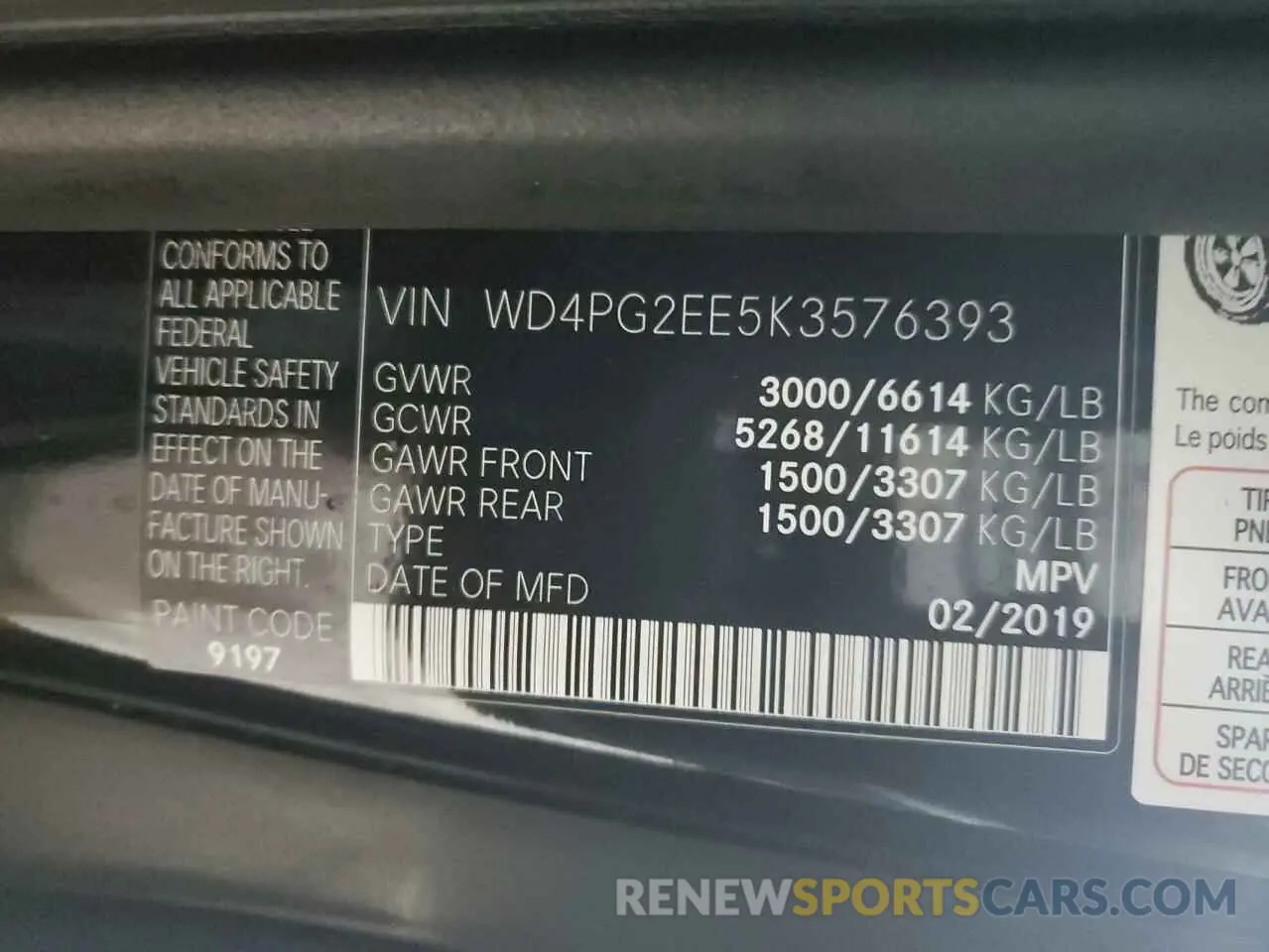 13 Photograph of a damaged car WD4PG2EE5K3576393 MERCEDES-BENZ METRIS 2019