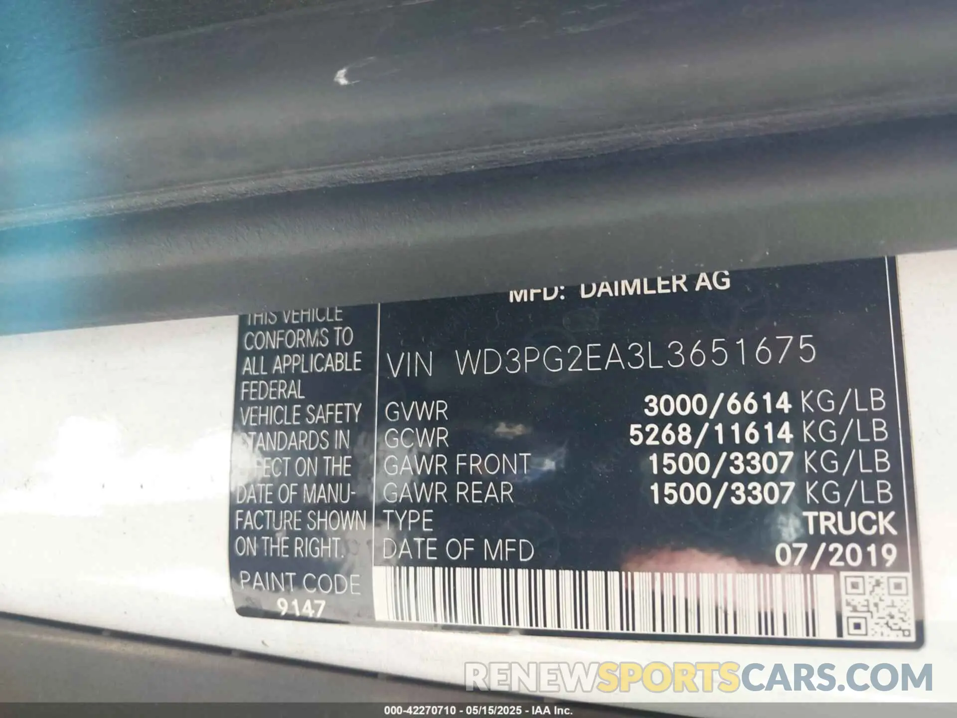 9 Photograph of a damaged car WD3PG2EA3L3651675 MERCEDES-BENZ METRIS 2020