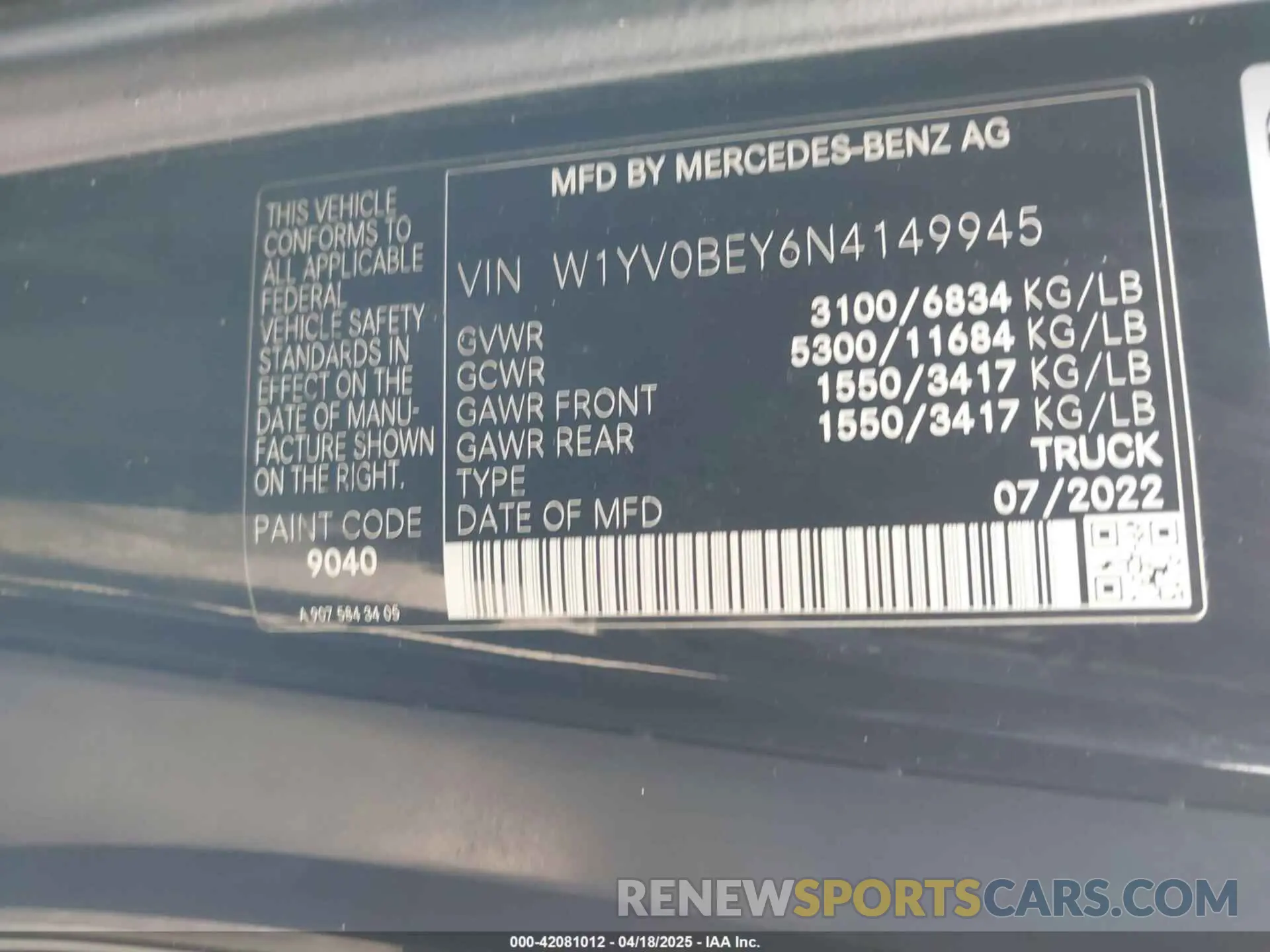 9 Фотография поврежденного автомобиля W1YV0BEY6N4149945 MERCEDES-BENZ METRIS 2022