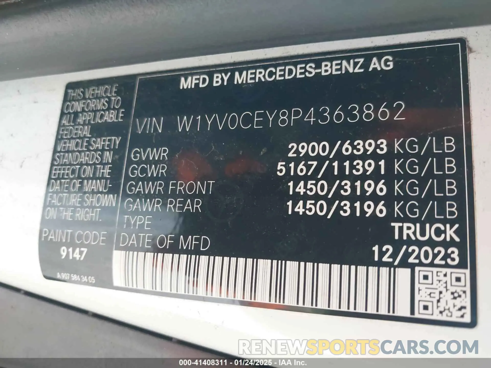 9 Фотография поврежденного автомобиля W1YV0CEY8P4363862 MERCEDES-BENZ METRIS 2023