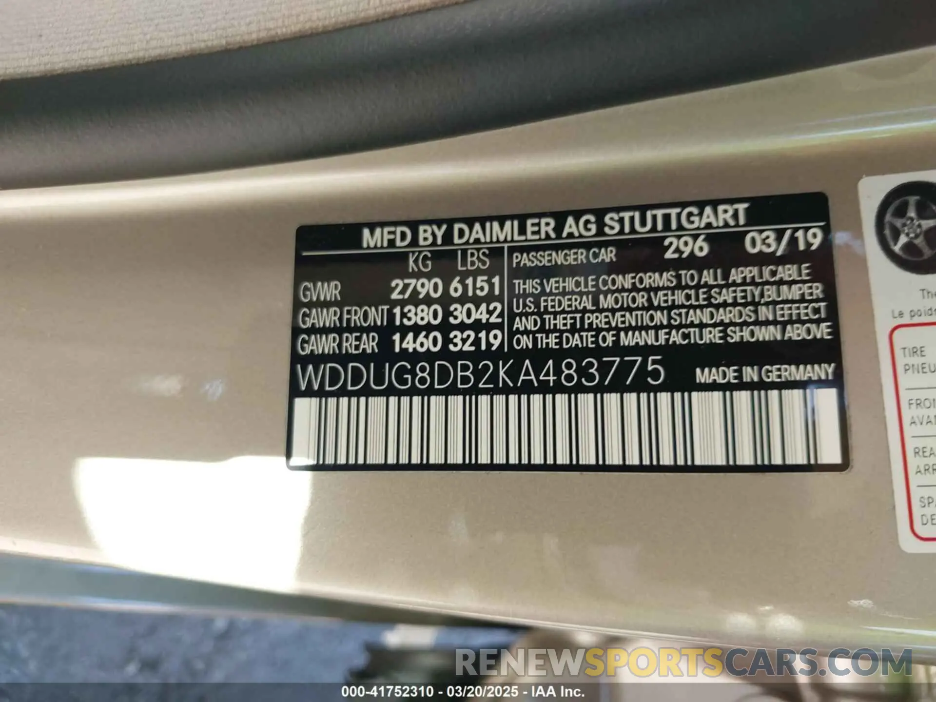 9 Photograph of a damaged car WDDUG8DB2KA483775 MERCEDES-BENZ S 560 2019