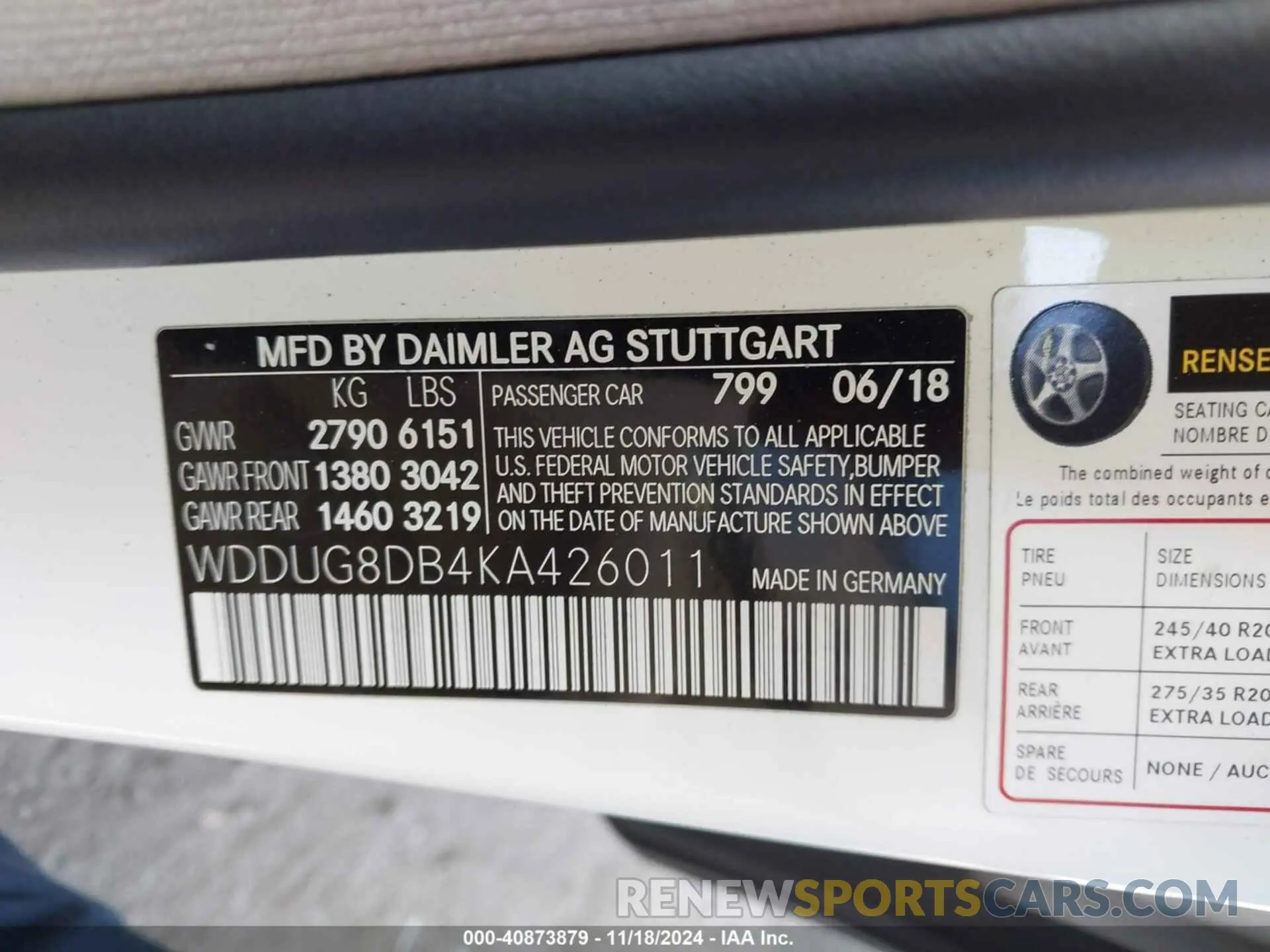 9 Фотография поврежденного автомобиля WDDUG8DB4KA426011 MERCEDES-BENZ S 560 2019