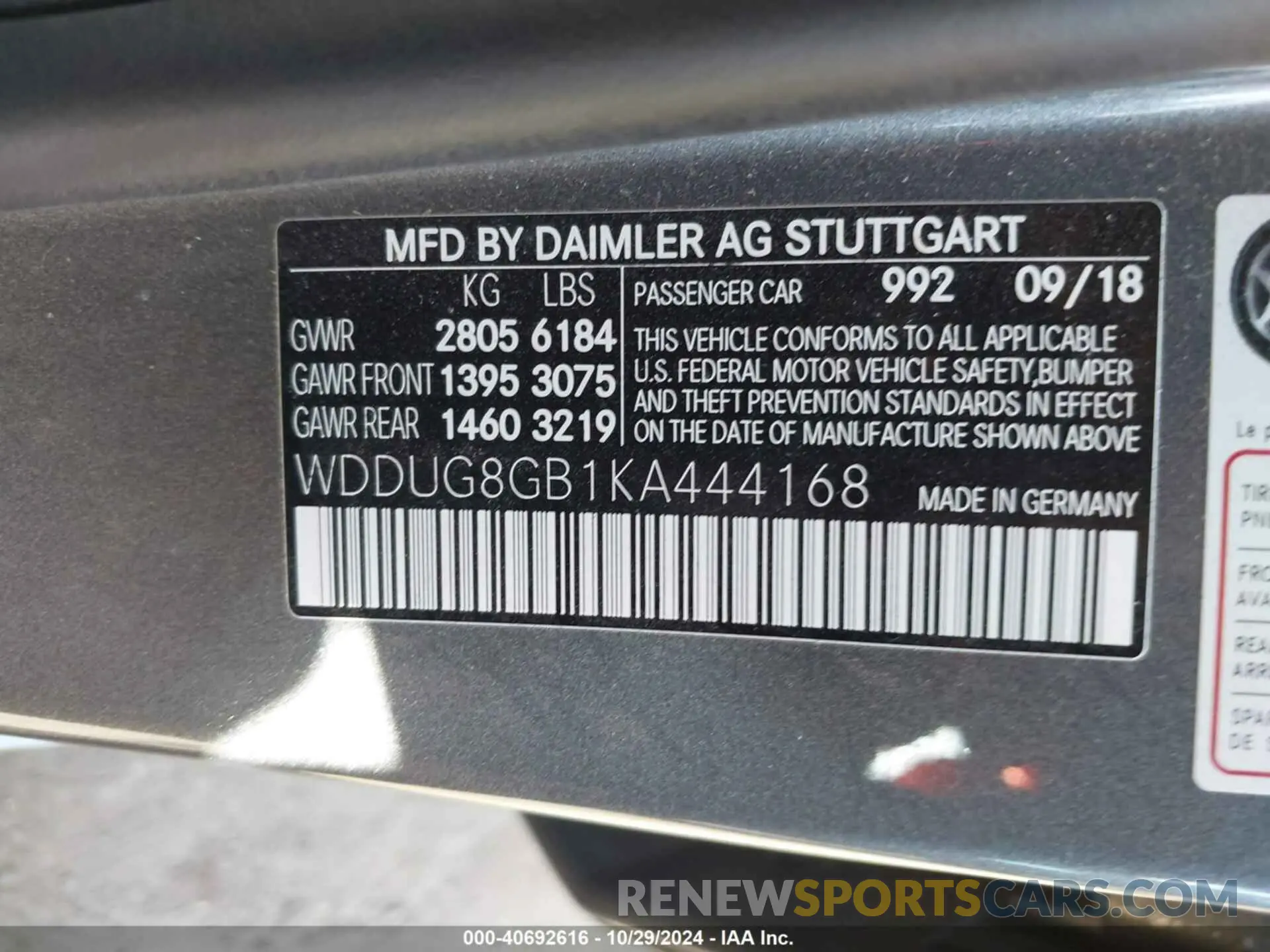 9 Фотография поврежденного автомобиля WDDUG8GB1KA444168 MERCEDES-BENZ S 560 2019