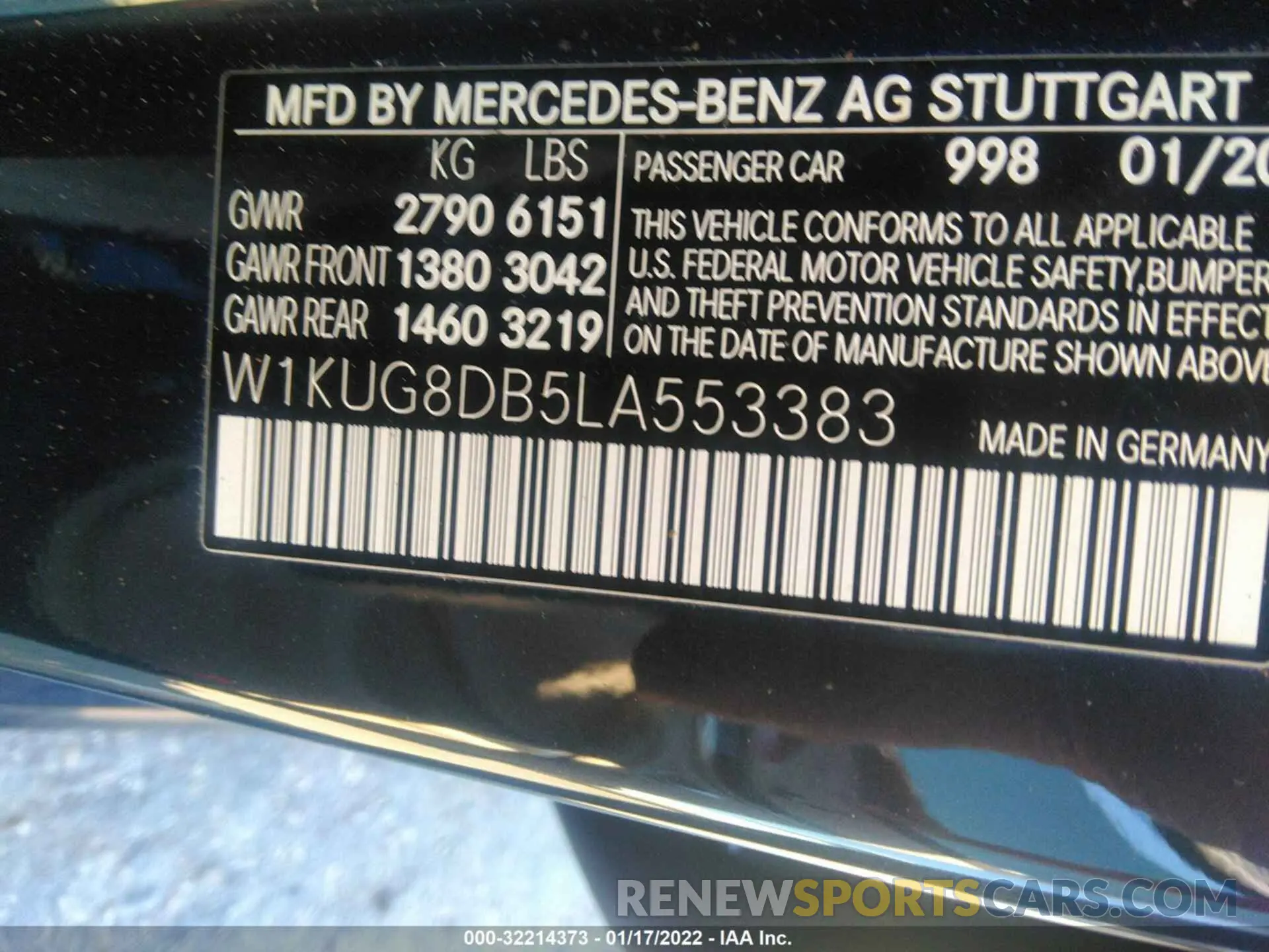 9 Photograph of a damaged car W1KUG8DB5LA553383 MERCEDES-BENZ S-CLASS 2020