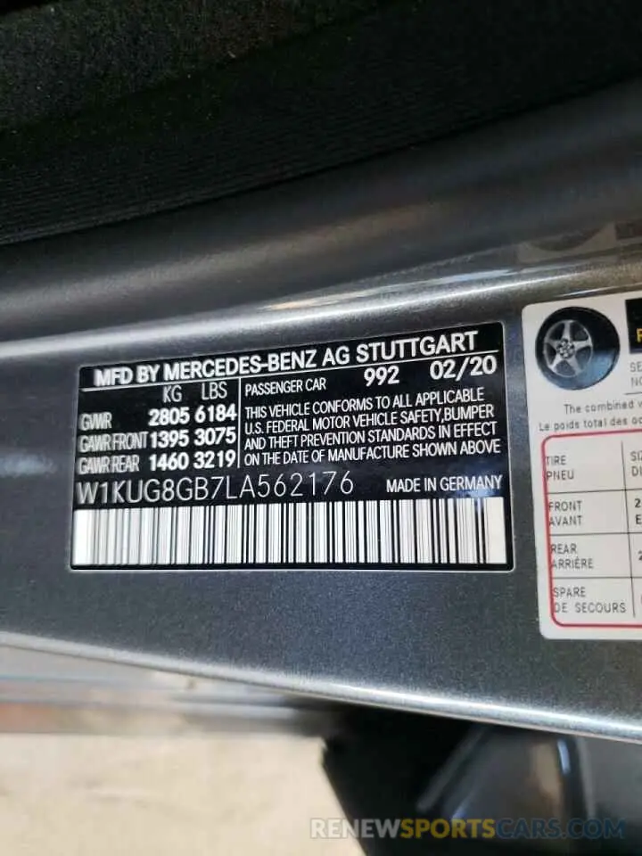 10 Photograph of a damaged car W1KUG8GB7LA562176 MERCEDES-BENZ S-CLASS 2020