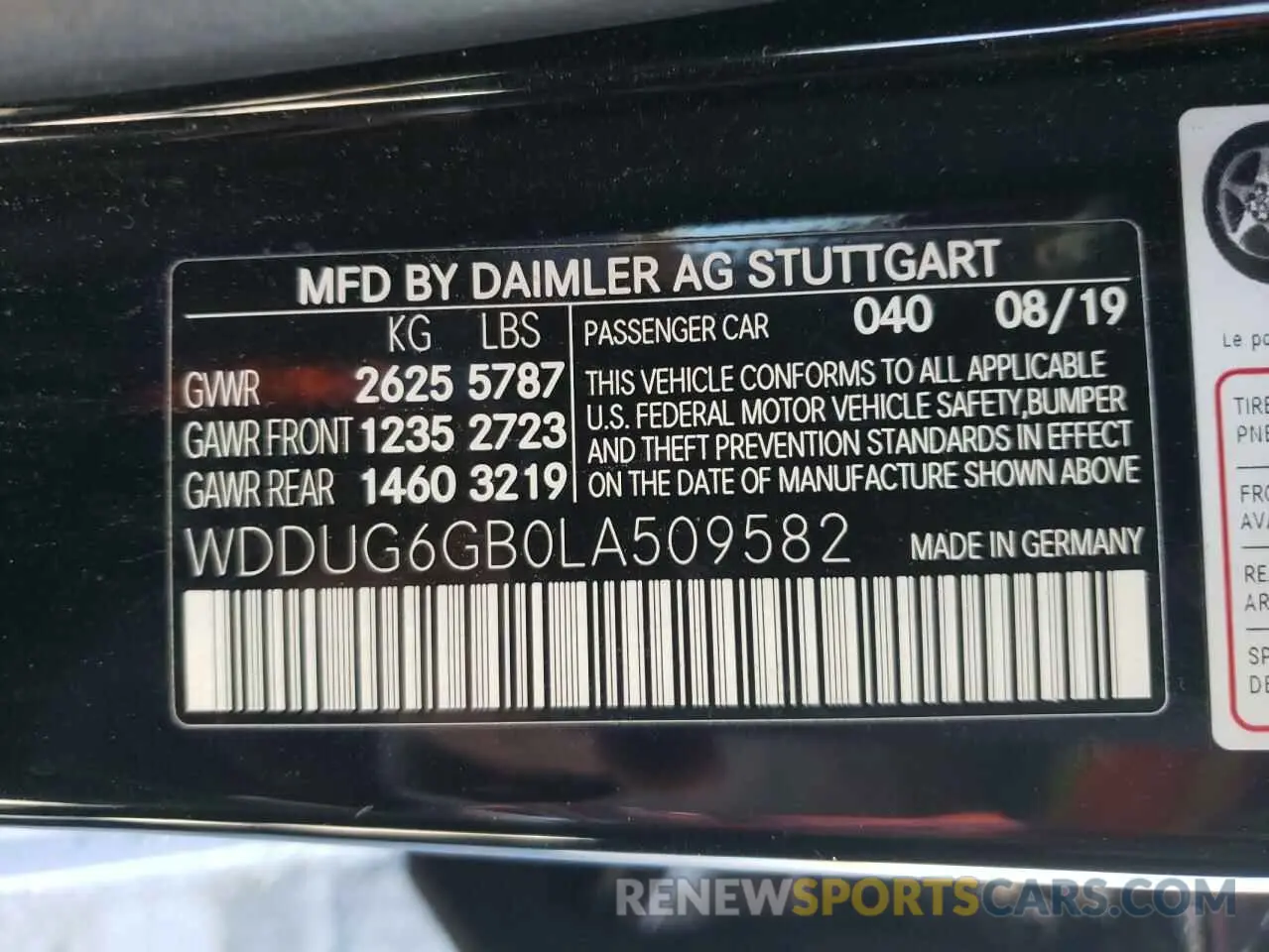 12 Photograph of a damaged car WDDUG6GB0LA509582 MERCEDES-BENZ S-CLASS 2020