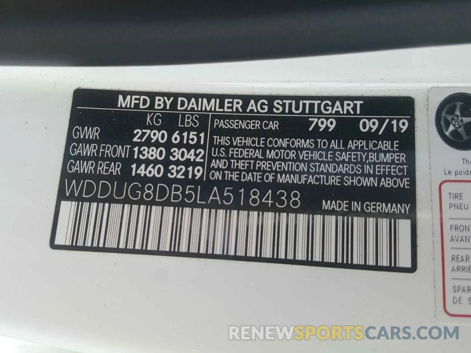 10 Photograph of a damaged car WDDUG8DB5LA518438 MERCEDES-BENZ S CLASS 2020