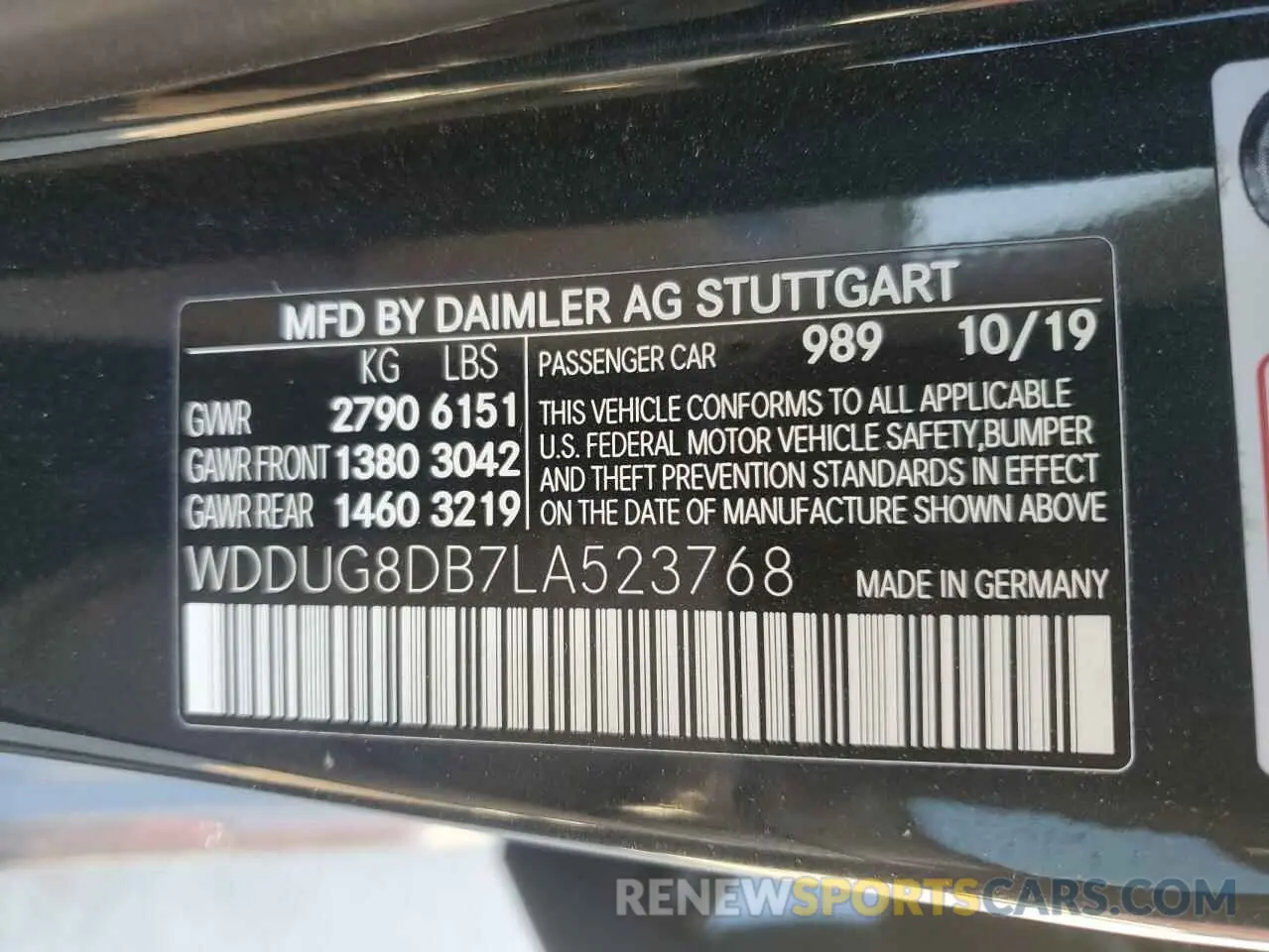 12 Photograph of a damaged car WDDUG8DB7LA523768 MERCEDES-BENZ S-CLASS 2020