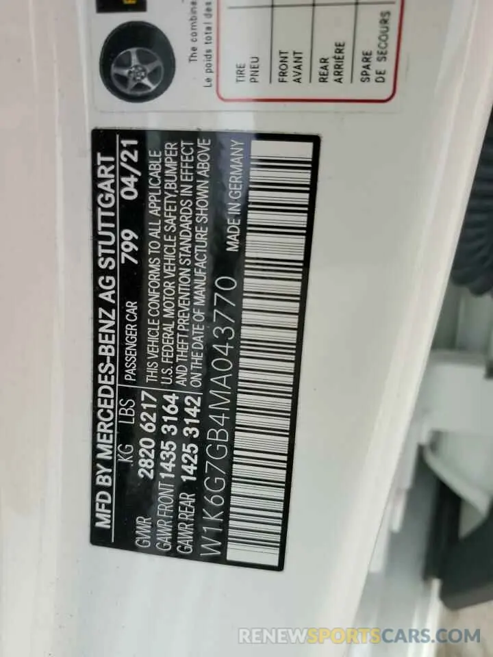 13 Фотография поврежденного автомобиля W1K6G7GB4MA043770 MERCEDES-BENZ S-CLASS 2021