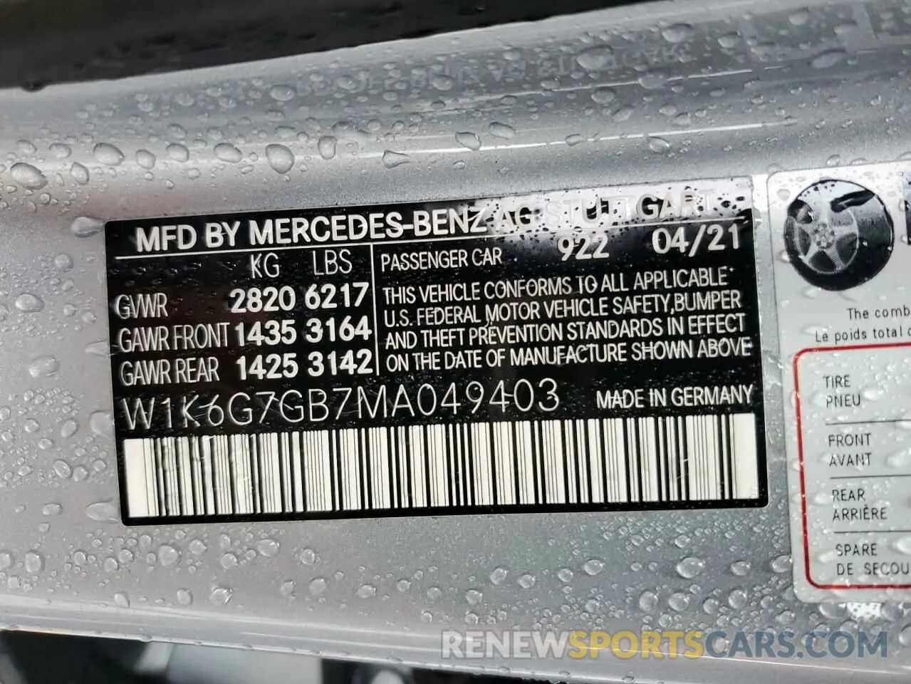 12 Photograph of a damaged car W1K6G7GB7MA049403 MERCEDES-BENZ S-CLASS 2021