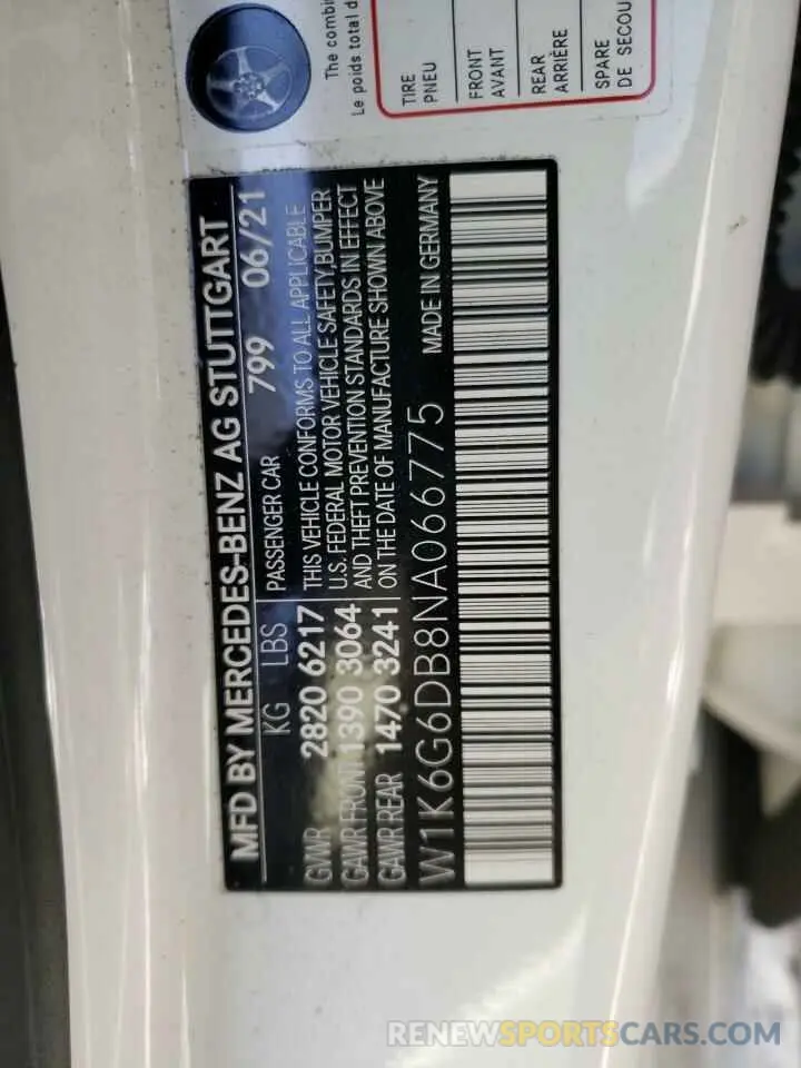 10 Фотография поврежденного автомобиля W1K6G6DB8NA066775 MERCEDES-BENZ S-CLASS 2022
