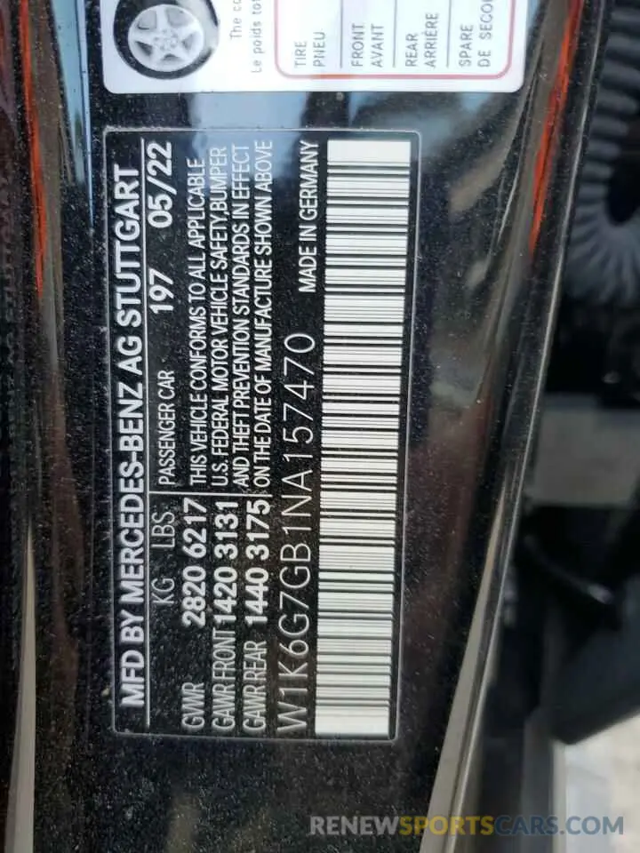 13 Фотография поврежденного автомобиля W1K6G7GB1NA157470 MERCEDES-BENZ S-CLASS 2022