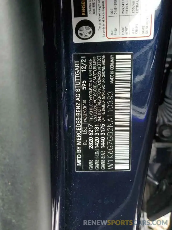 13 Photograph of a damaged car W1K6G7GB2NA110383 MERCEDES-BENZ S-CLASS 2022