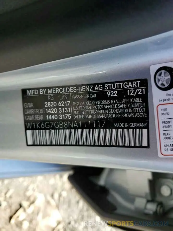 12 Photograph of a damaged car W1K6G7GB8NA111117 MERCEDES-BENZ S-CLASS 2022