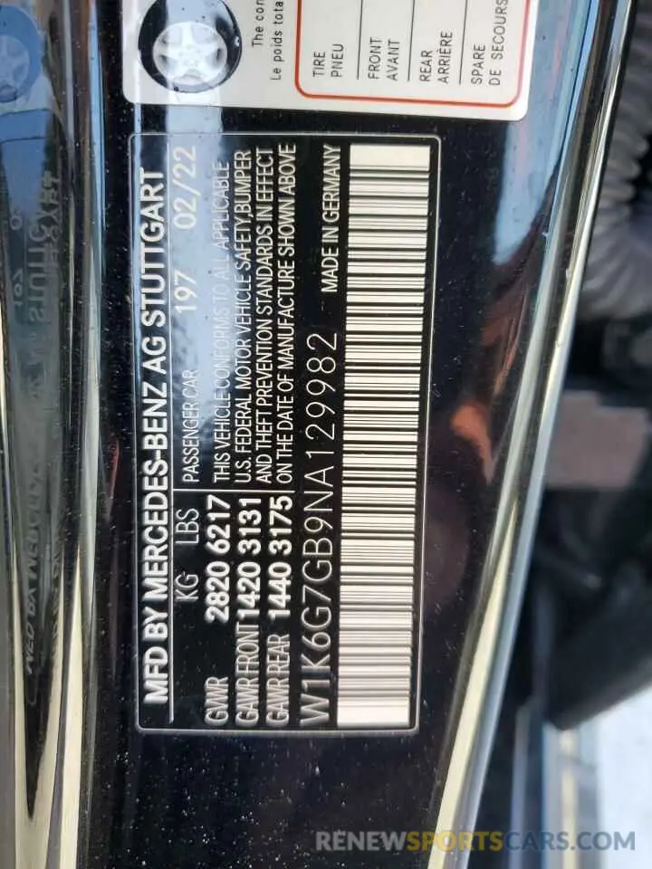 13 Фотография поврежденного автомобиля W1K6G7GB9NA129982 MERCEDES-BENZ S-CLASS 2022