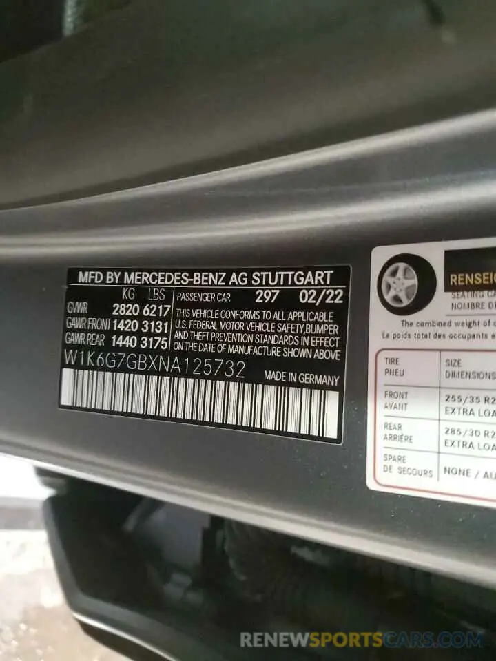 12 Фотография поврежденного автомобиля W1K6G7GBXNA125732 MERCEDES-BENZ S-CLASS 2022