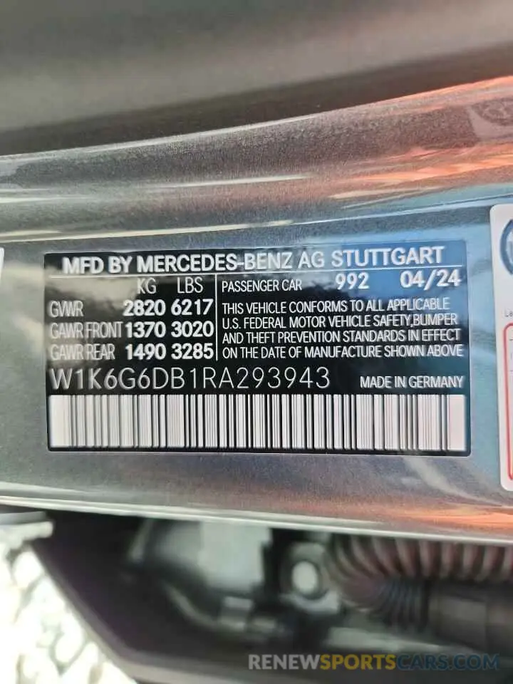12 Photograph of a damaged car W1K6G6DB1RA293943 MERCEDES-BENZ S-CLASS 2024